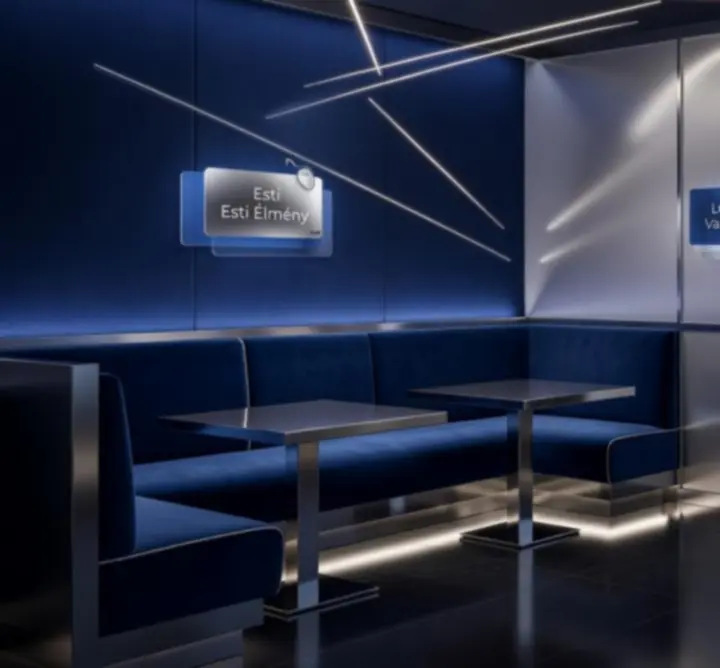 Szélesvásznú esti látkép a Veentorica étteremről és lounge részéről.